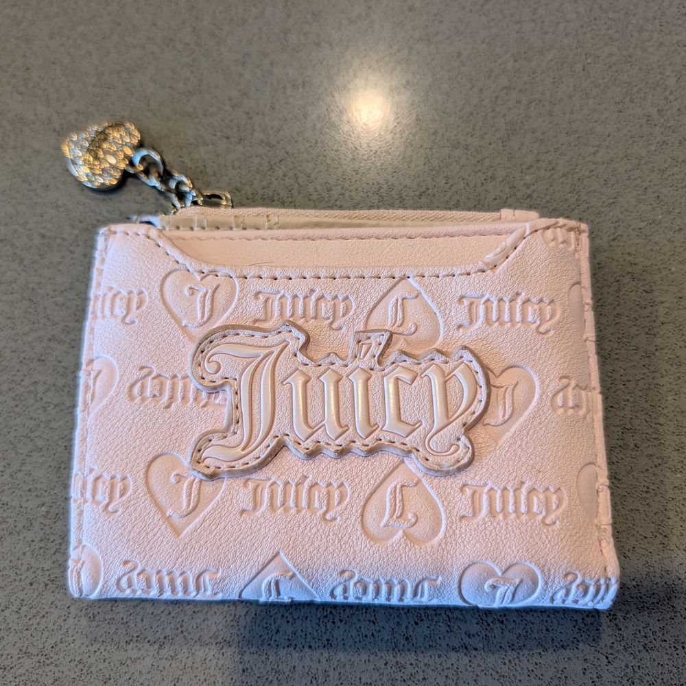 Juicy Couture Light Pink Embossed Card Wallet with Heart Charm